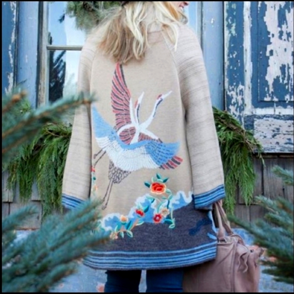 NWT Anthro Monogram Crane Cardigan XS